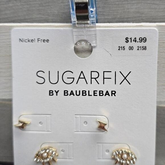 Gold Micro Stud Earring Set 3pc - Gold | SUGARFIX by BaubleBar - Picture 3 of 6